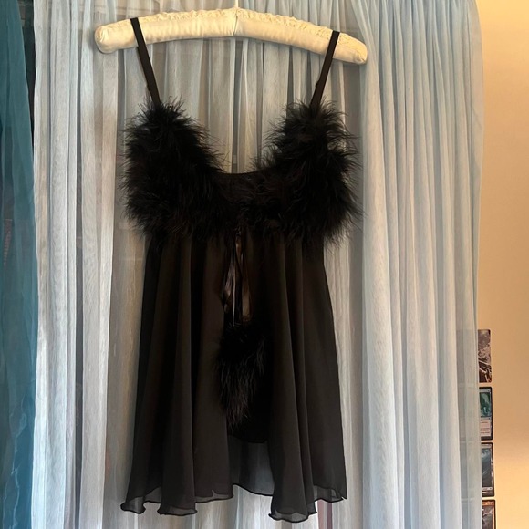 Tops - Faux Feather Trim Babydoll Slip Top
